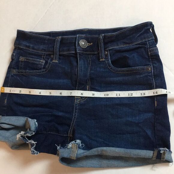 American Eagle Hi-Rise Shortie Next Level Stretch Blue Jean Shorts Size 0 - Picture 16 of 16
